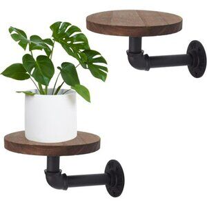 2 Pack Round Floating Corner Shelves Wall Mounted Wood Display Racks for Decor